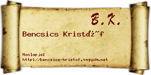 Bencsics Kristóf névjegykártya