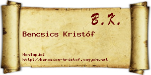 Bencsics Kristóf névjegykártya
